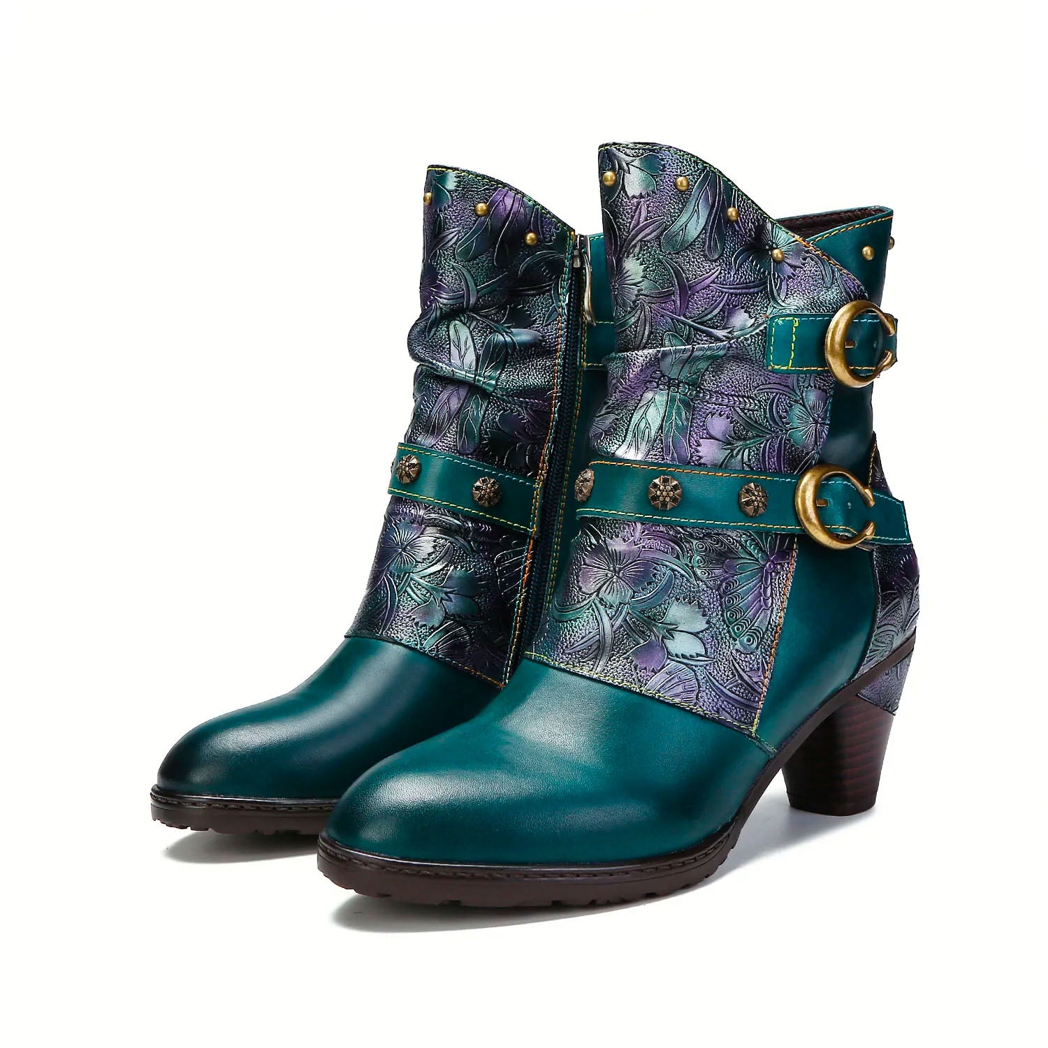 Retro Painted Genuine Leather Clasp Ankle Boots