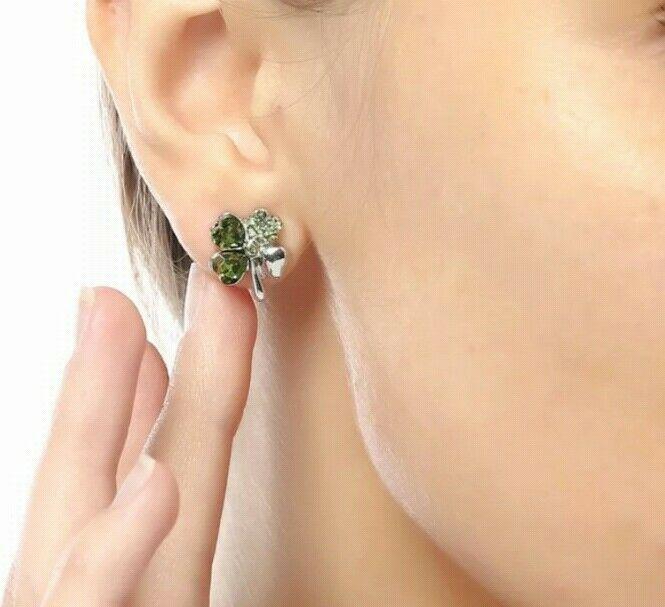 Green Four Heart Clover Earrings