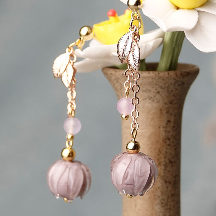 Minimalist Floral Glass Tassel Earrings