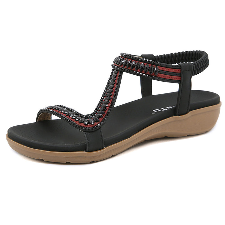 Retro Rhinestone Comfort Wearable Flat Sandals