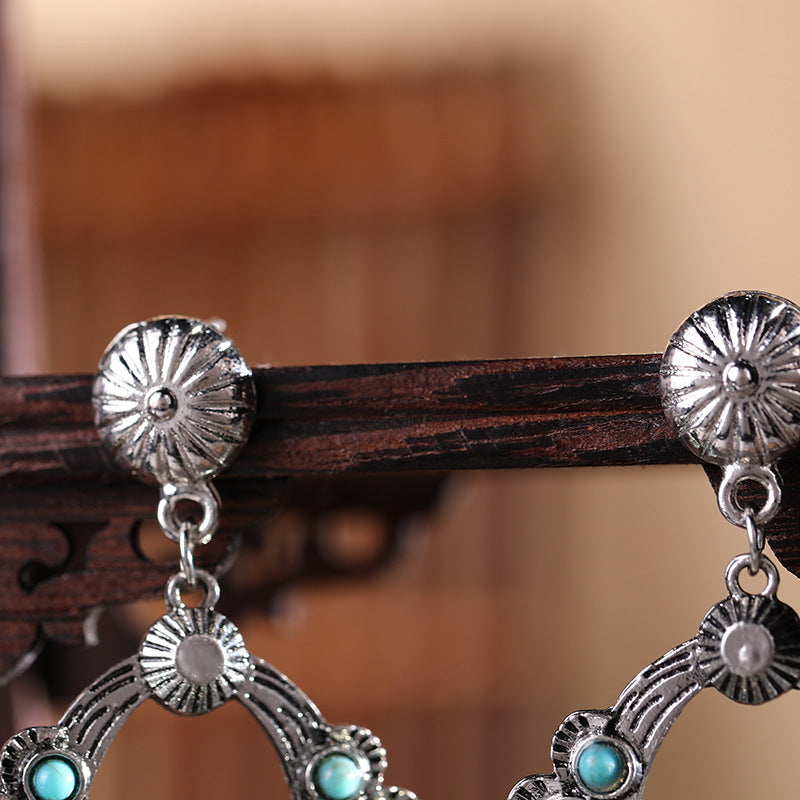 Vintage Hollowed-out Teardrop Turquoise Earrings