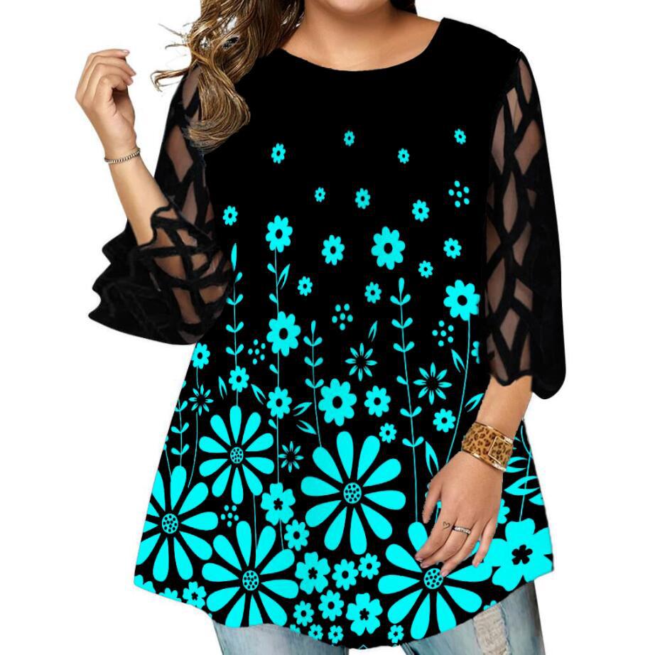 Lace Sleeve Floral Top Loose Casual T-shirt