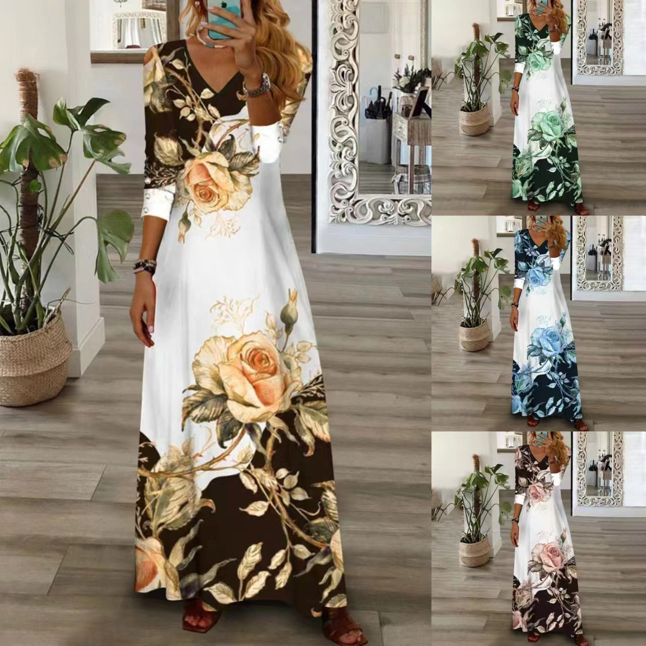 Vintage Floral Printed Casual Long Dresses