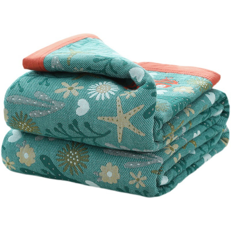 5-Layer Gauze Underwater World Pattern Cotton Towel Blanket