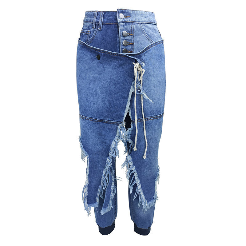 Plus Size Fashion Lace Up Jeans