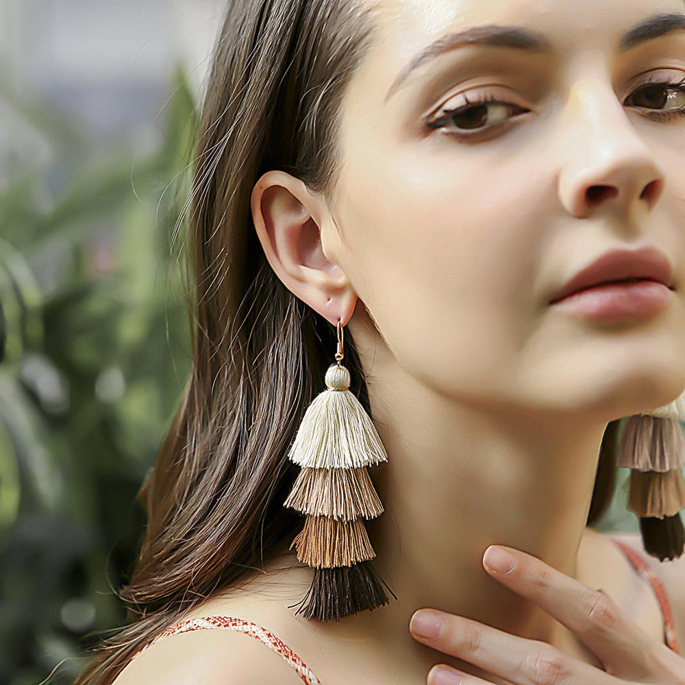 Retro Handmade Long Tassel Earrings