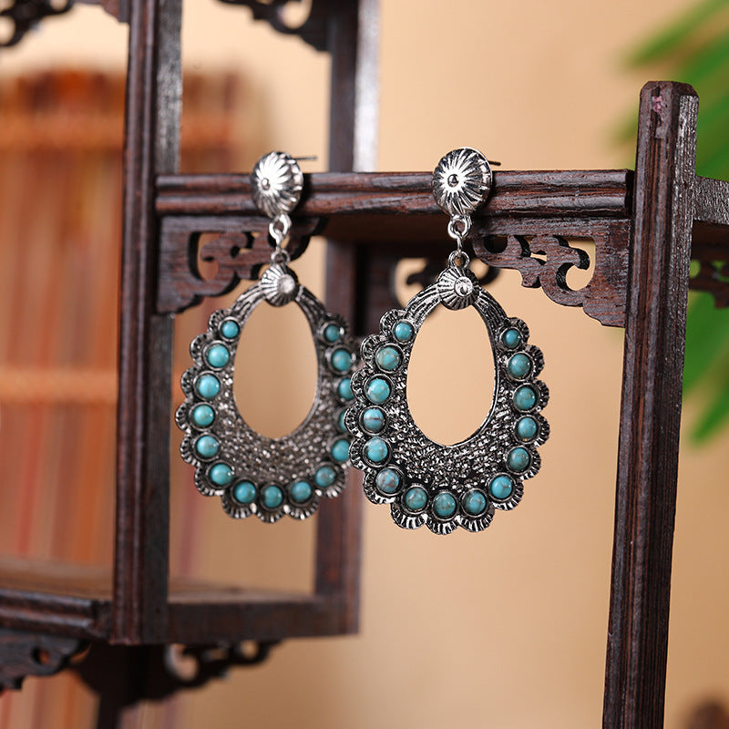 Vintage Hollowed-out Teardrop Turquoise Earrings