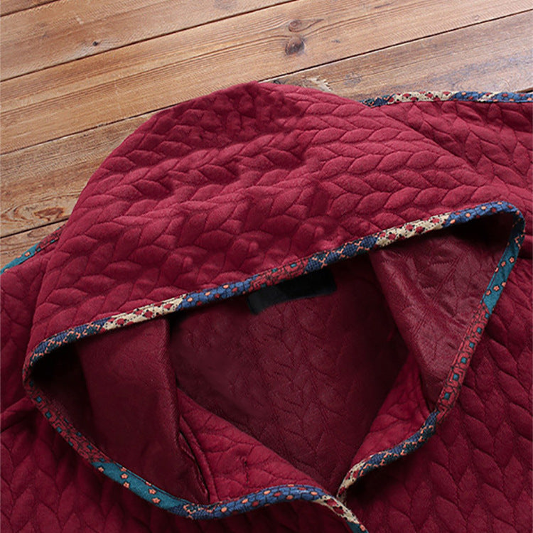 Retro Contrast Binding Hooded Coat