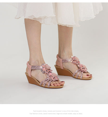 Retro Wedge Blume bequeme Sandalen