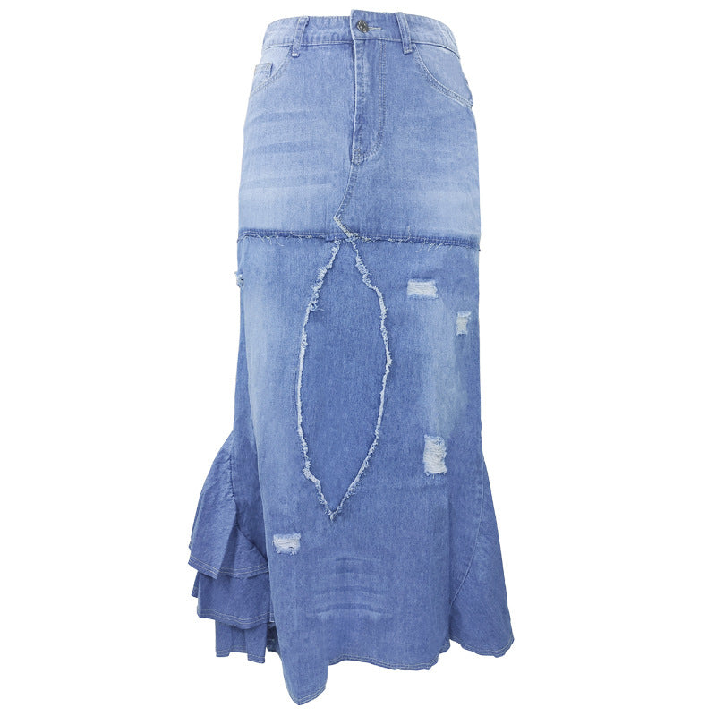 Large Size Patchwork Irregular Denim Skirt