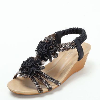 Retro Wedge Blume bequeme Sandalen