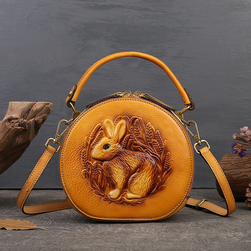 Playful Rabbit Embossed Leather Crossbody Bag