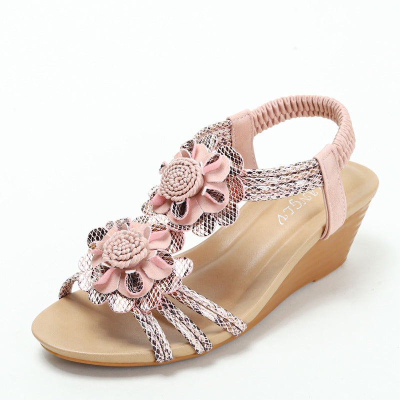 Retro Wedge Blume bequeme Sandalen