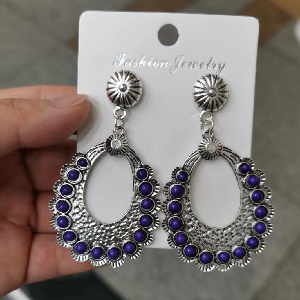 Vintage Hollowed-out Teardrop Turquoise Earrings