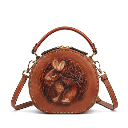 Playful Rabbit Embossed Leather Crossbody Bag