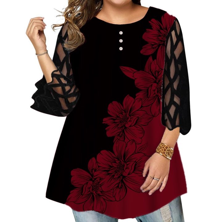 Lace Sleeve Floral Top Loose Casual T-shirt