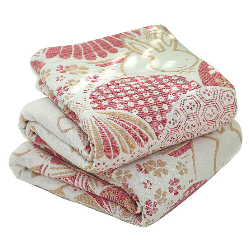 Rabbit with Flower Design 4-Layer Towel Blanket