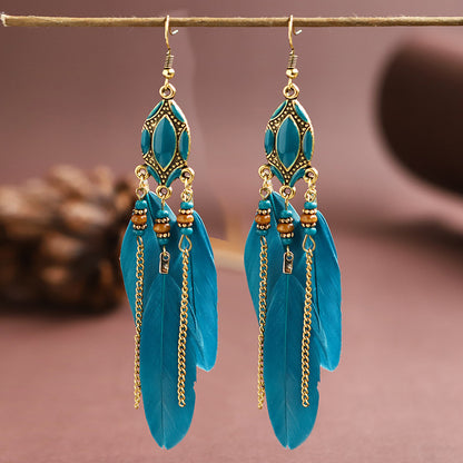 Pendientes de plumas bohemios con flecos retro