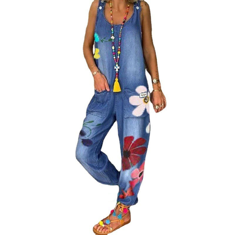 Bohemian Loose Comfortable Wave Print Jumpsuit