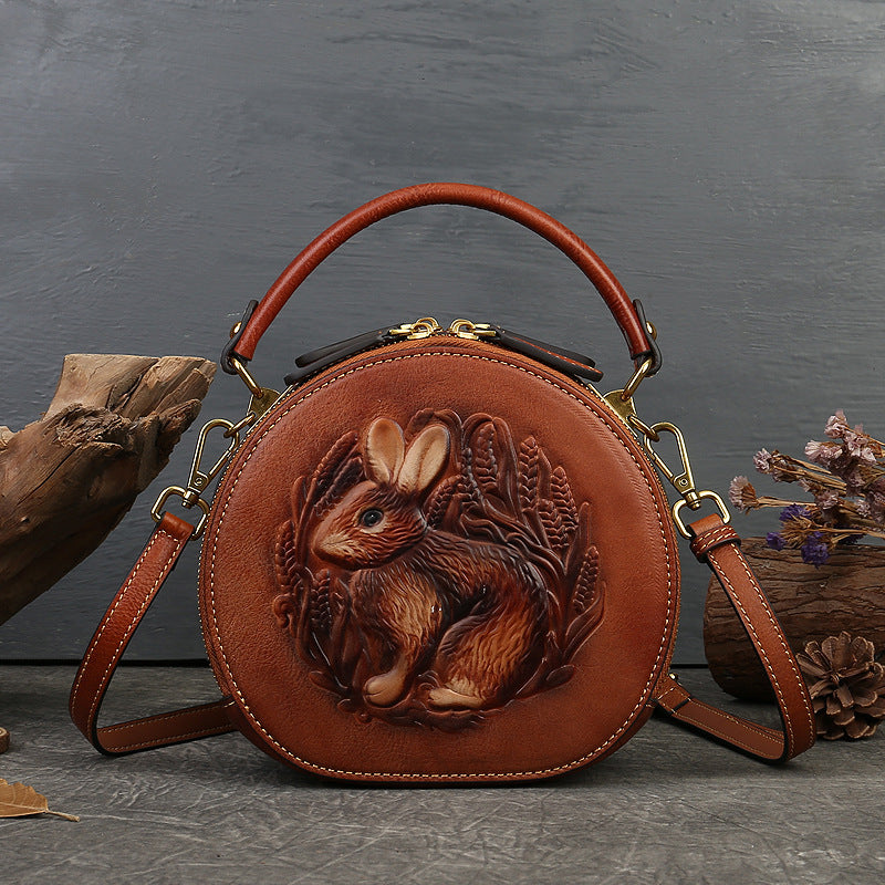 Playful Rabbit Embossed Leather Crossbody Bag