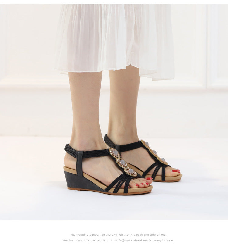 Retro Wedge Perlen einfache Sandalen