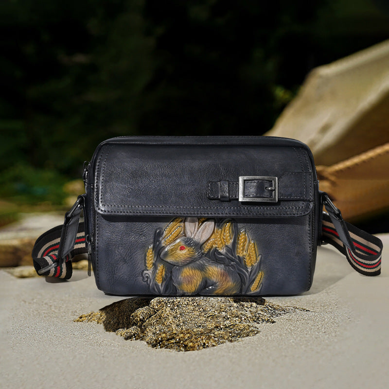 Embossed Rabbit Leather Handmade Distressed Tote Bag