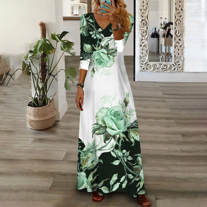 Vintage Floral Printed Casual Long Dresses