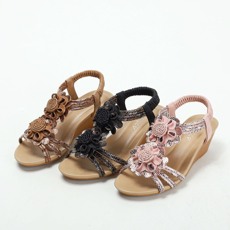 Retro Wedge Blume bequeme Sandalen