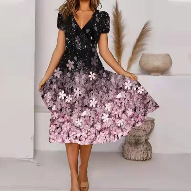 Blumendruck Kurzarm Kleid