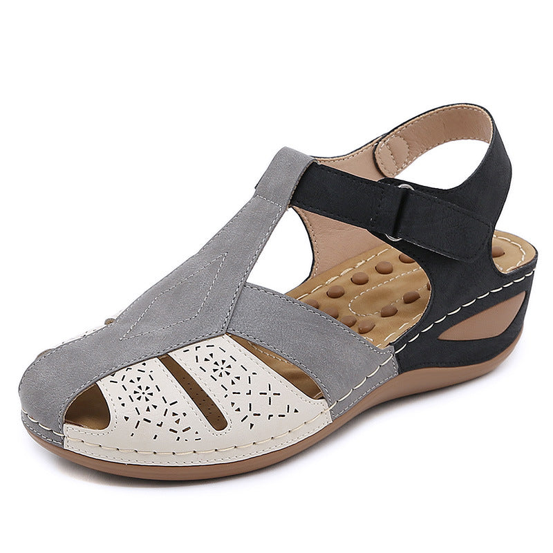 Colorblock Stitching Sandals Wedge Heel Summer Shoes