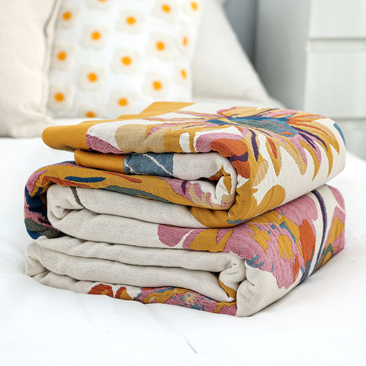Cotton Multilayer Gauze Colorful Flower Towel Blanket