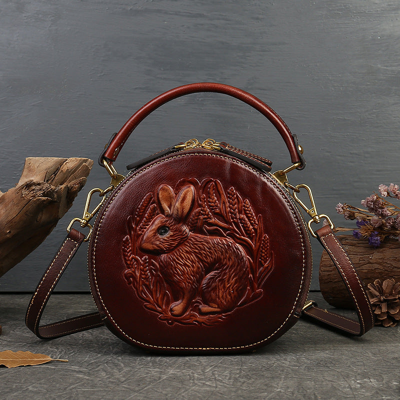 Playful Rabbit Embossed Leather Crossbody Bag