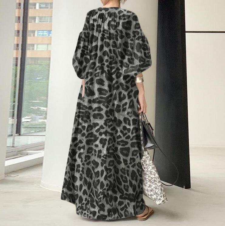 Temperament Leopard Fashion Loose Shirt Dress
