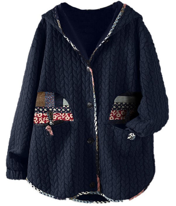 Retro Contrast Binding Hooded Coat