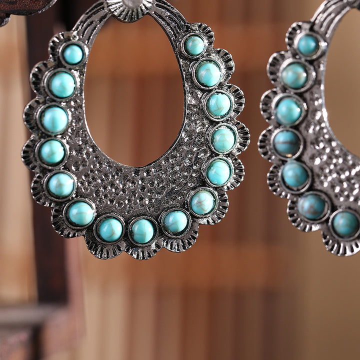 Vintage Hollowed-out Teardrop Turquoise Earrings
