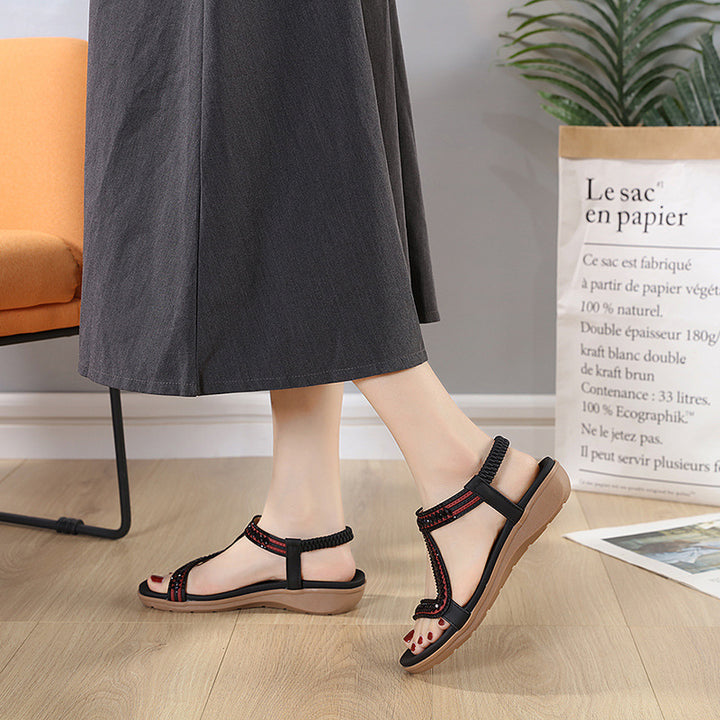 Retro Rhinestone Comfort Wearable Flat Sandals
