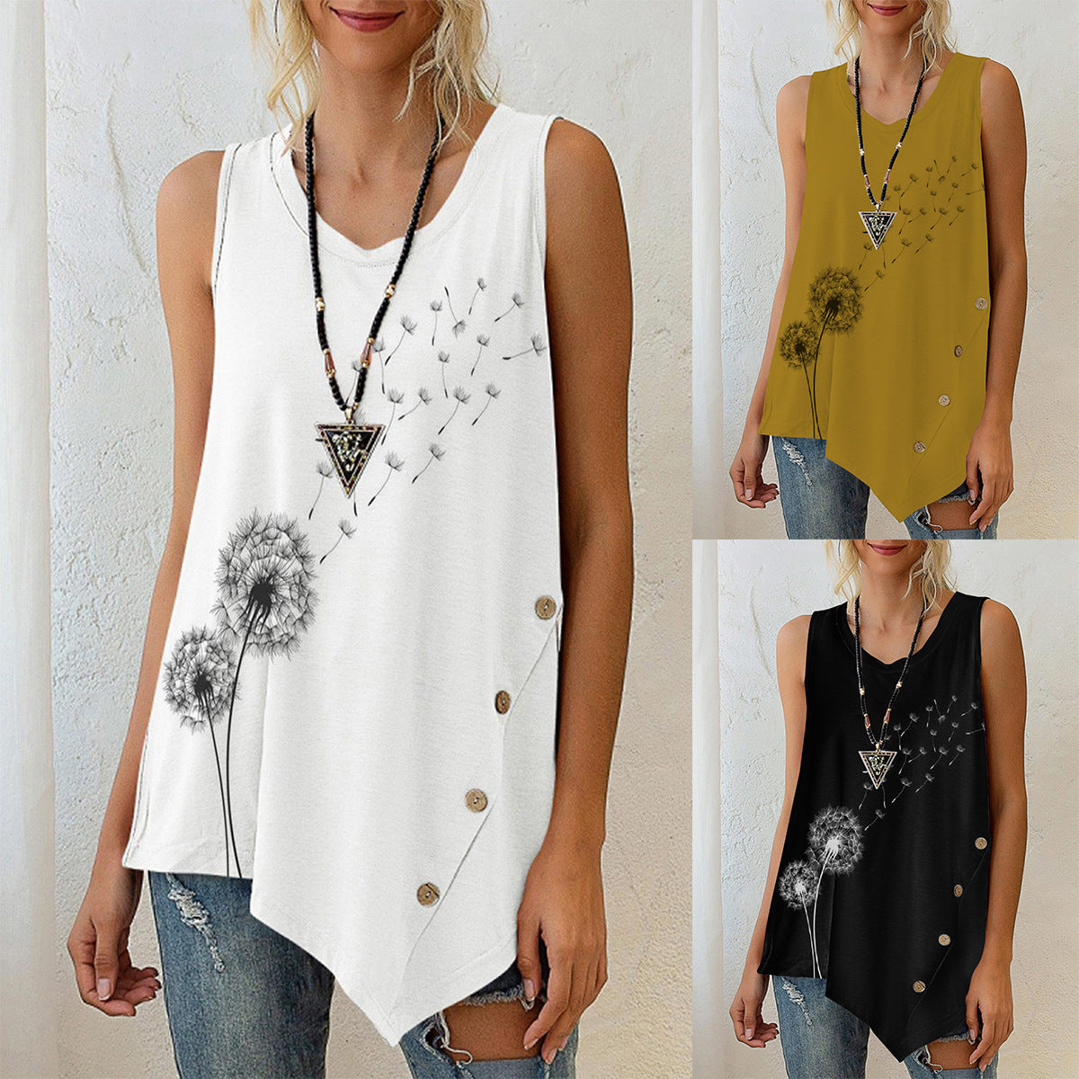 Sleeveless Irregular V-neck Fashion T-shirt