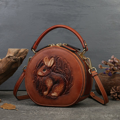 Playful Rabbit Embossed Leather Crossbody Bag