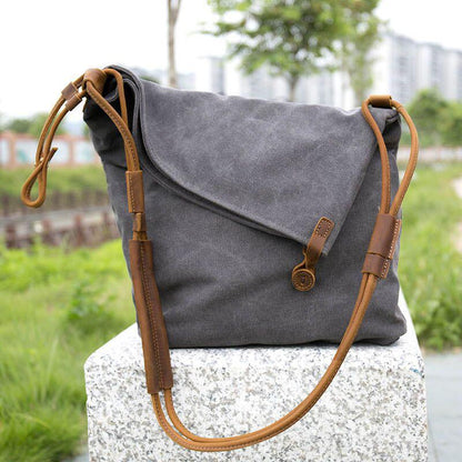 Women Canvas And Leather Crossbody Bag