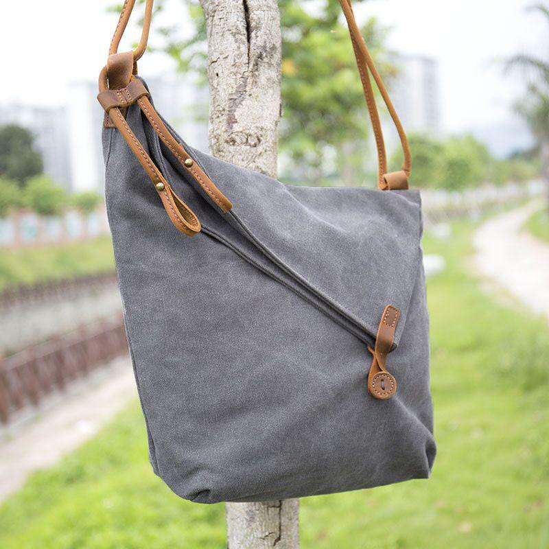 Women Canvas And Leather Crossbody Bag