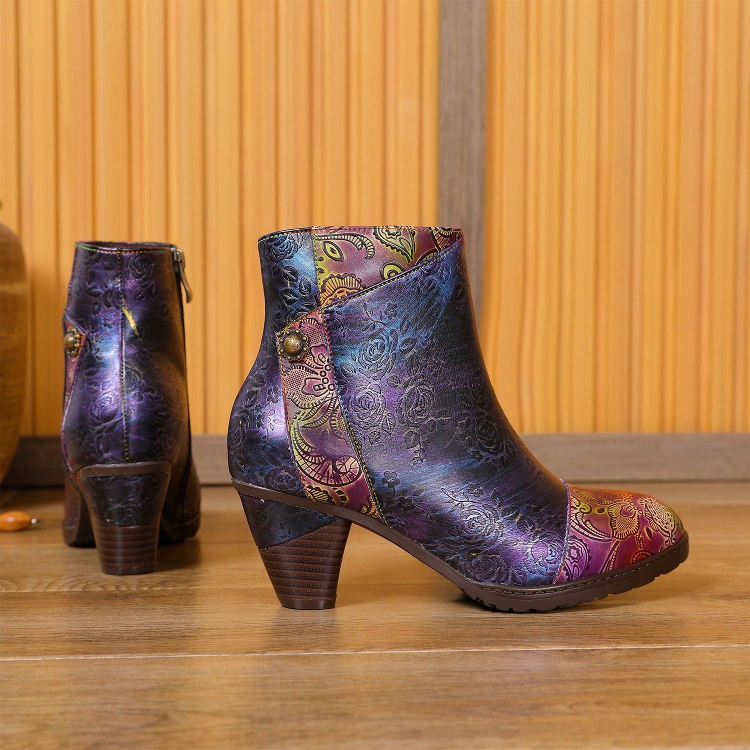 Retro Handmade Floral Stitching Boots