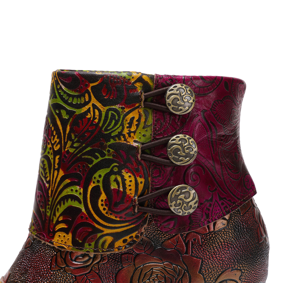 Vintage Handmade Floral Stitching Boots