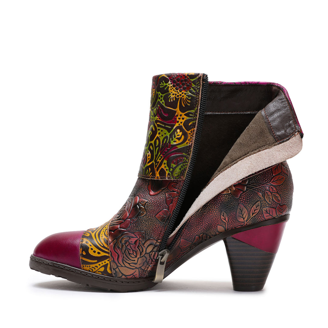 Vintage Handmade Floral Stitching Boots