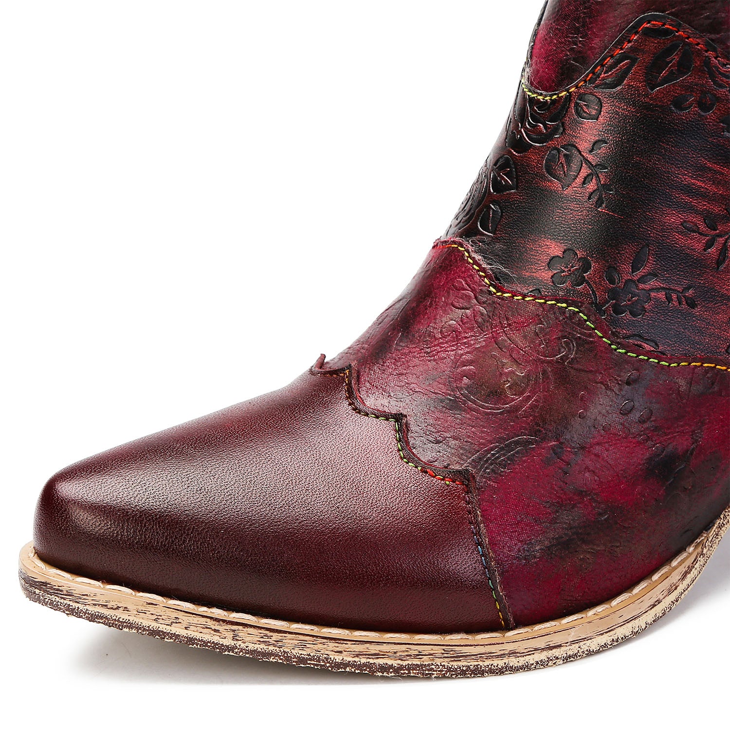 Retro Pointed Handmade Printed Boots