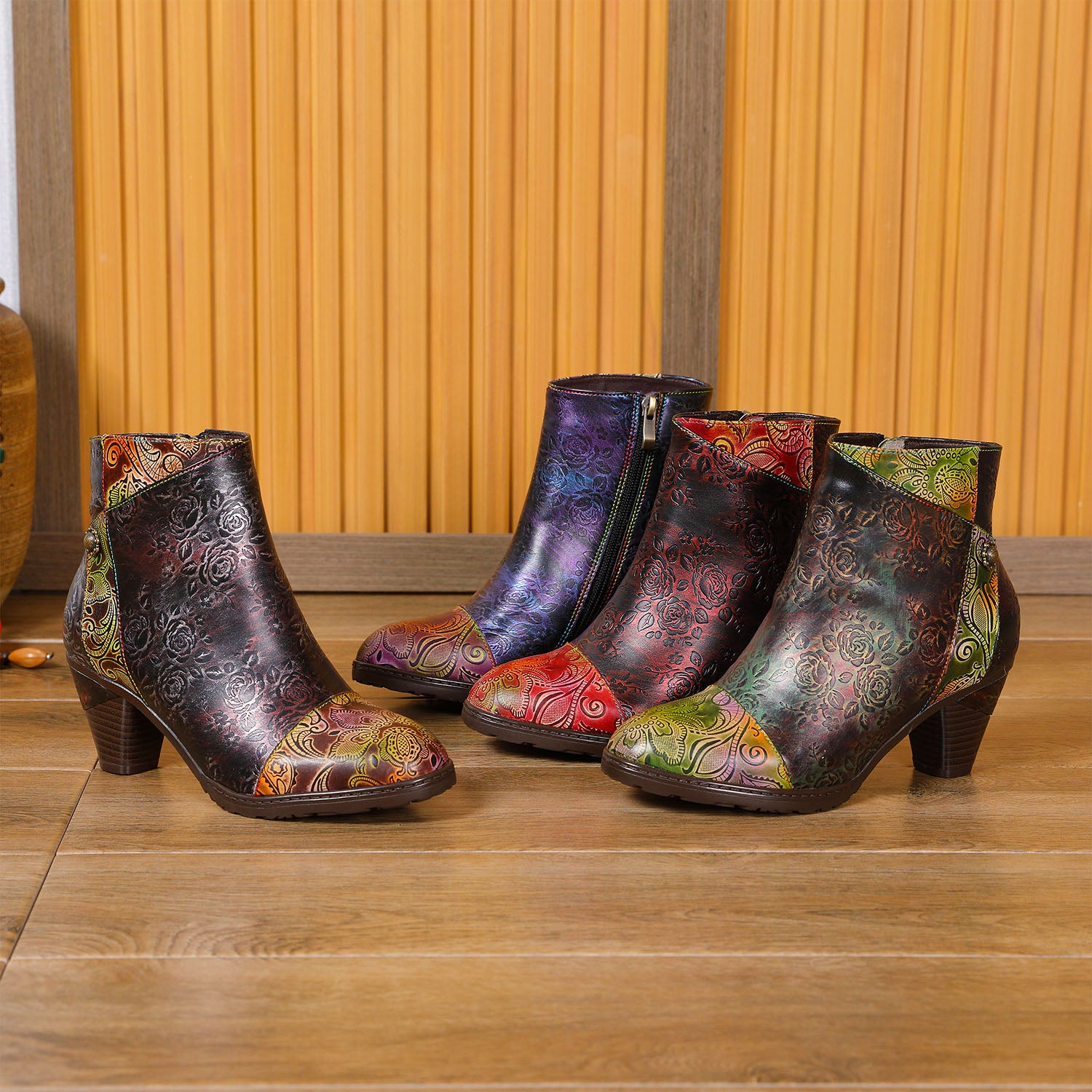 Retro handgefertigte Blumenstiefel mit Blumenstiefeln