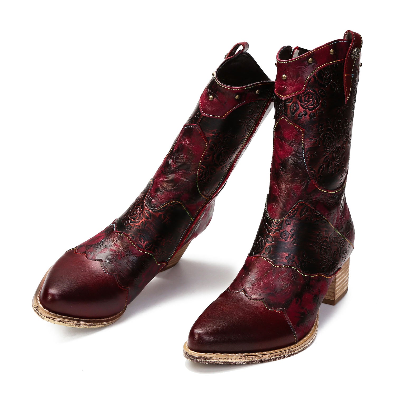 Retro Pointed Handmade Printed Boots