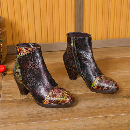 Retro Handmade Floral Stitching Boots