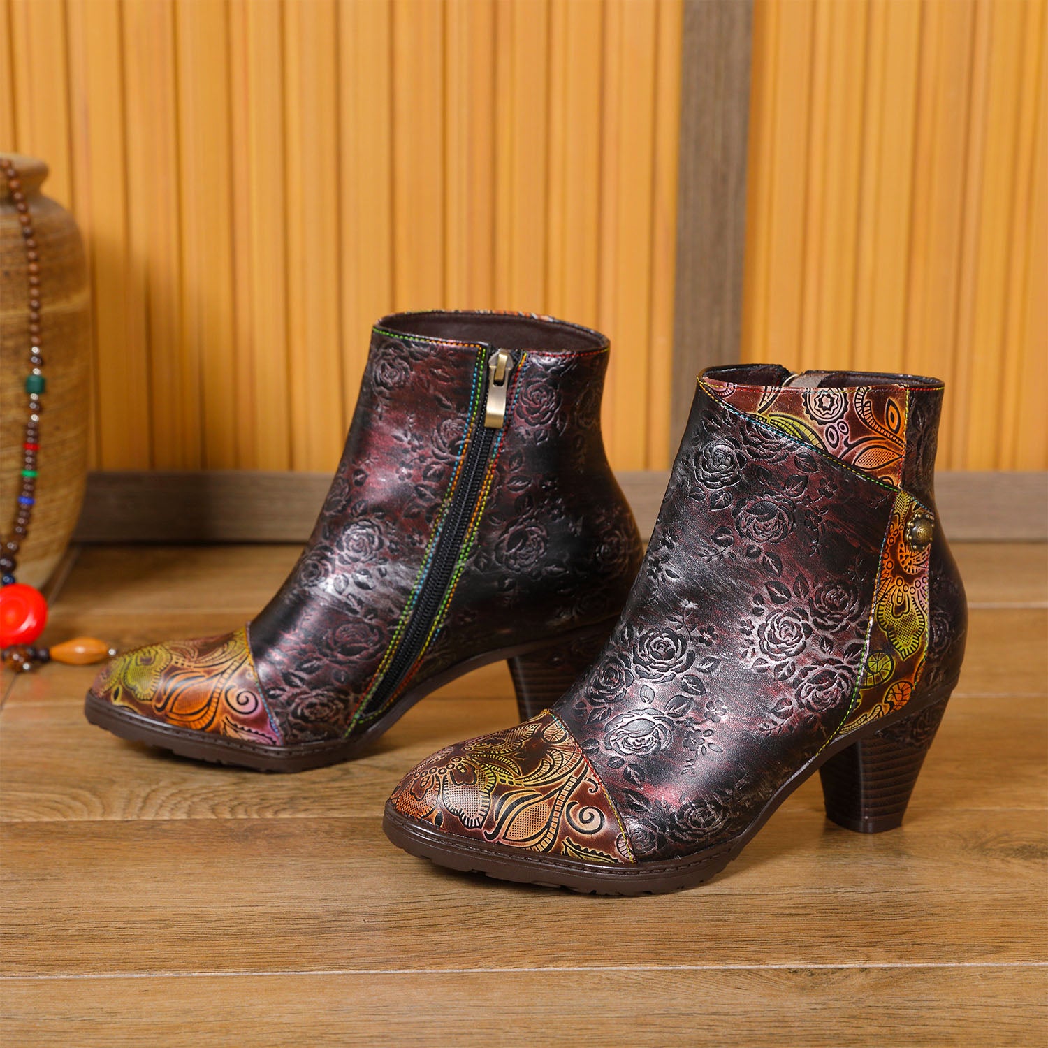 Botas de costura floral hechas a mano retro