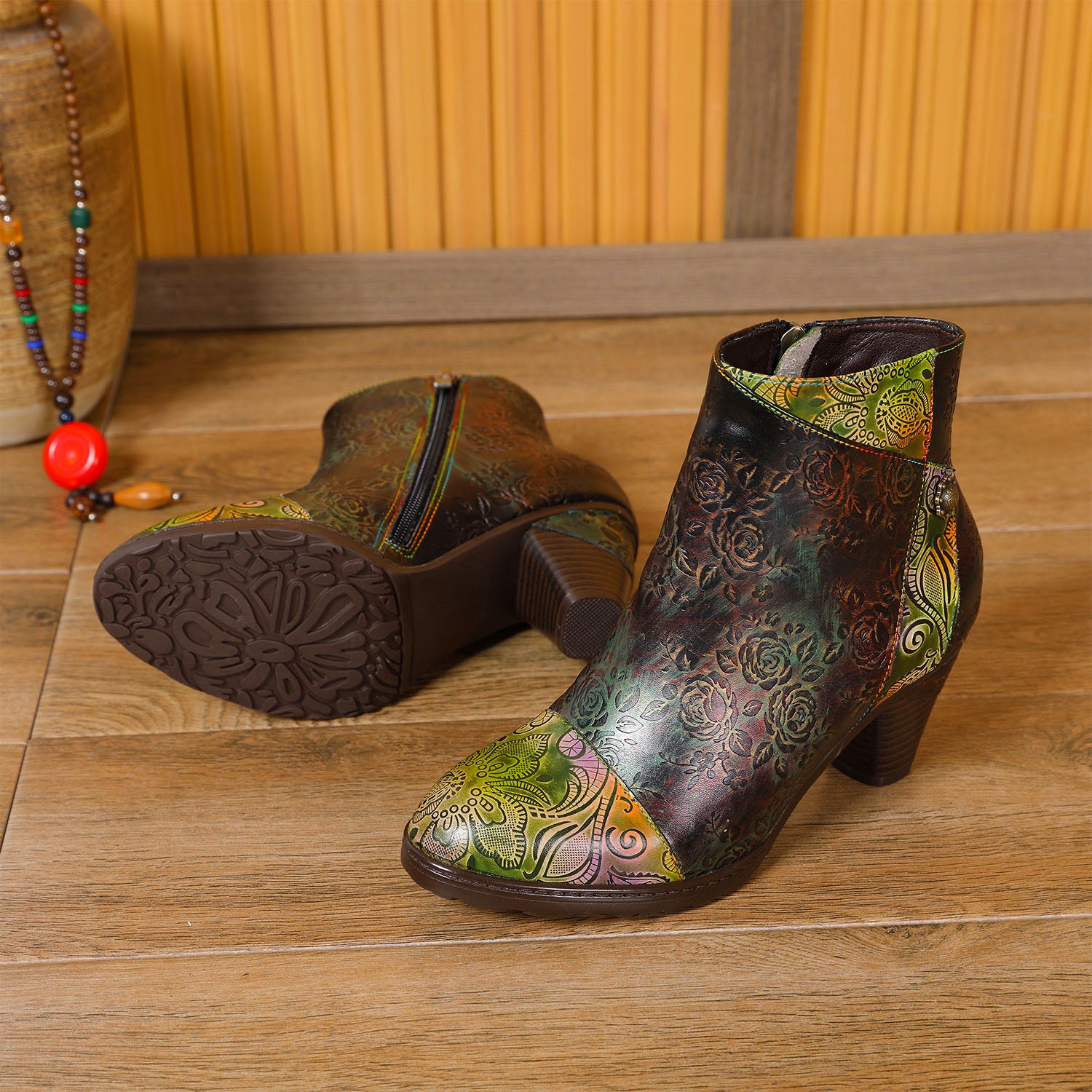 Retro Handmade Floral Stitching Boots