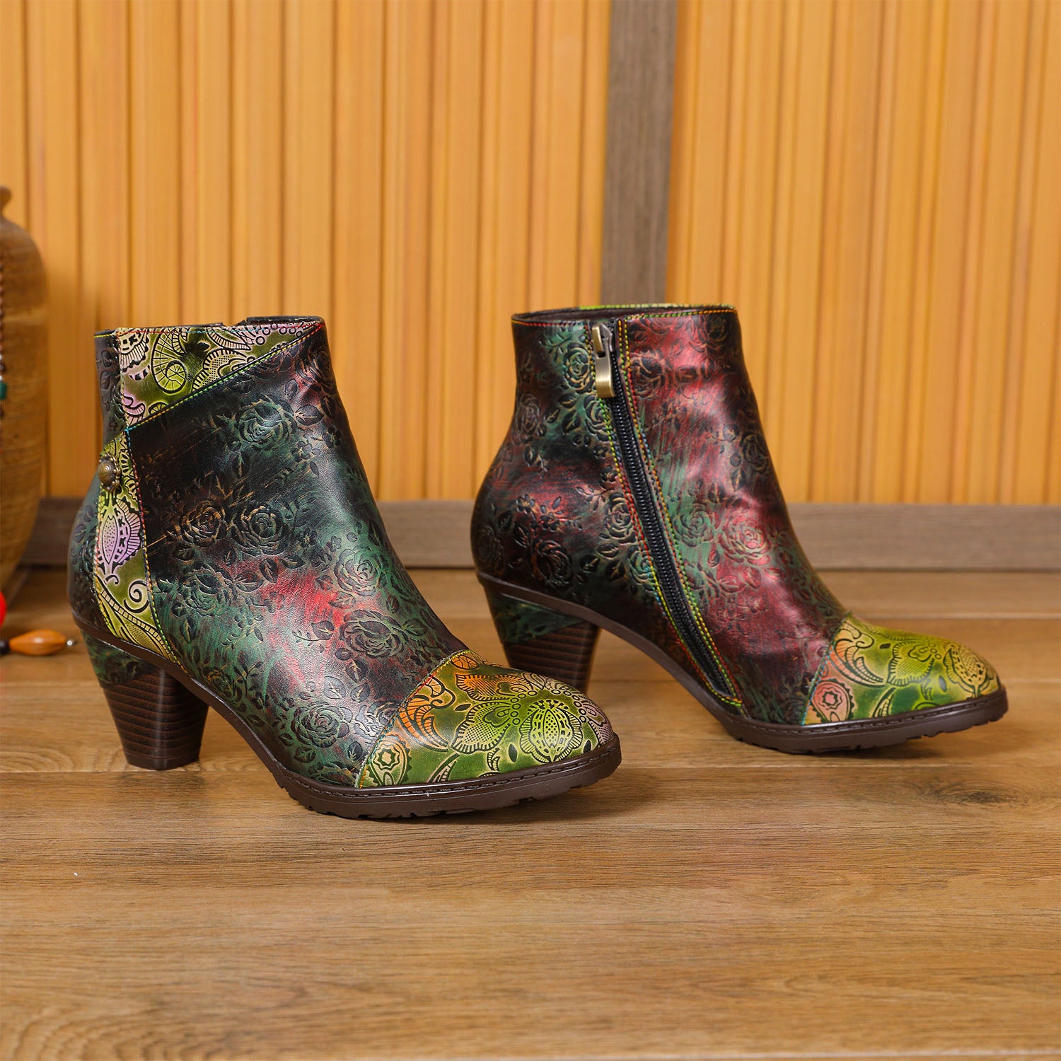 Retro Handmade Floral Stitching Boots